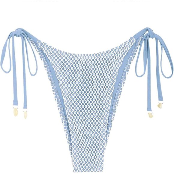 ZAFUL Fishnet Tie Side String Bikini Swimsuit High Cut Bottoms - Size S, NWOT - Picture 1 of 8
